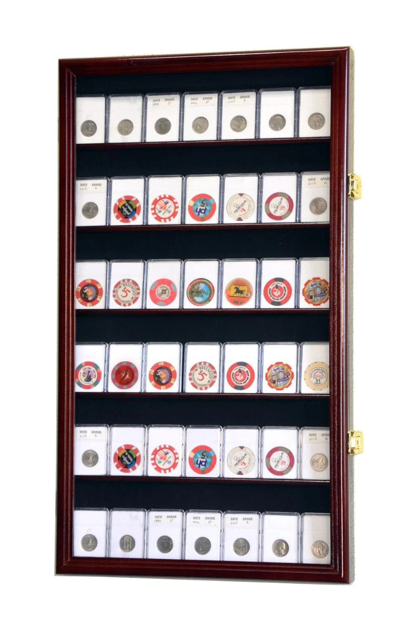 Coin Slab Display Case Lighted NGC PCGS Cherry Wood Locking Collector Shadow Box