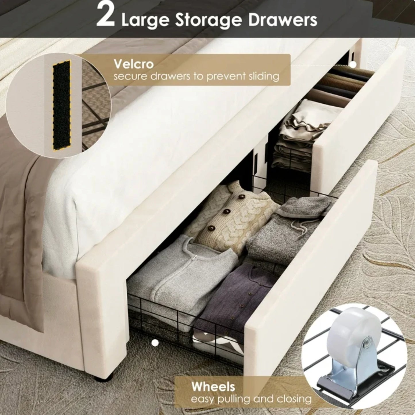 Marco De Cama Plataforma Tapizada en Terciopelo Cama King Size Cabecera LED