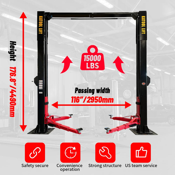Katool KT M150D 15000 lb Commercial Two Post Car Lift 4HP Direct Drive