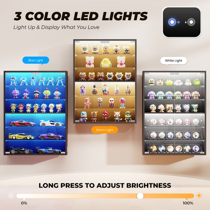 Car Display Case 1/24 Diecast Model LED Light Minifigures NASCAR Wall Cabinet
