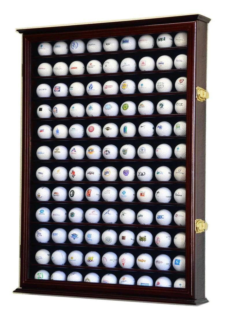Golf Ball Display Case 108+ PGA Clubhouse Solid Wood Wall Cabinet Rack Lock Holder