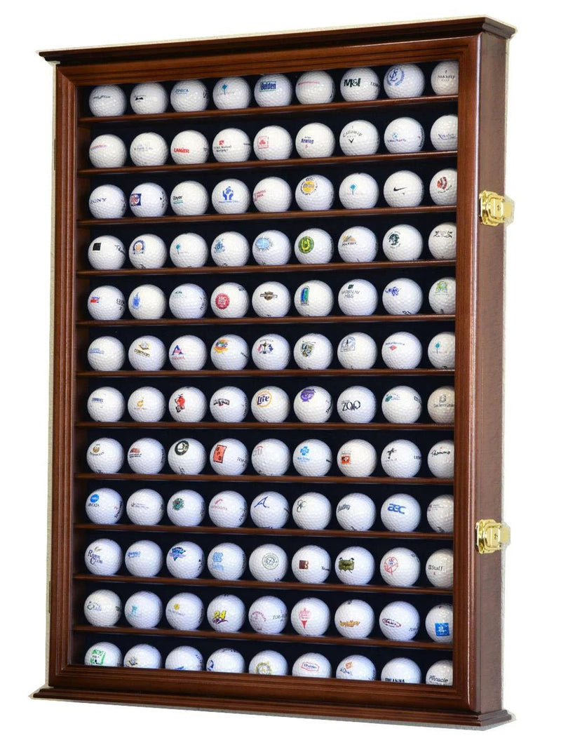 Golf Ball Display Case 108+ PGA Clubhouse Solid Wood Wall Cabinet Rack Lock Holder