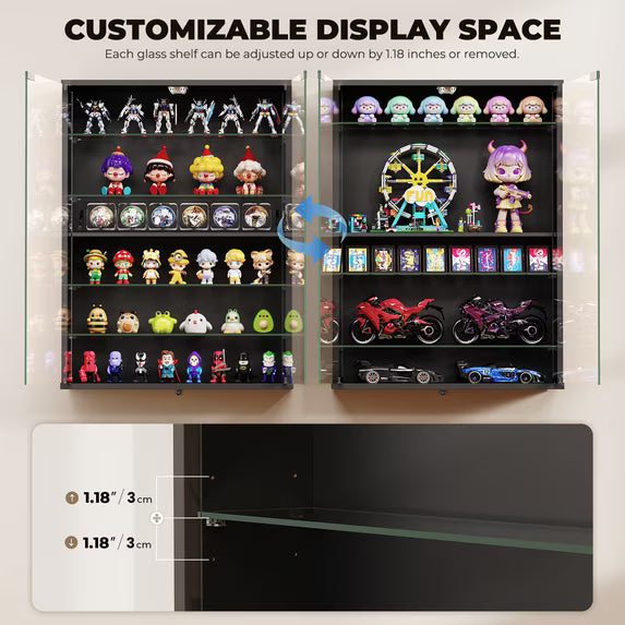 Car Display Case 1/24 Diecast Model LED Light Minifigures NASCAR Wall Cabinet