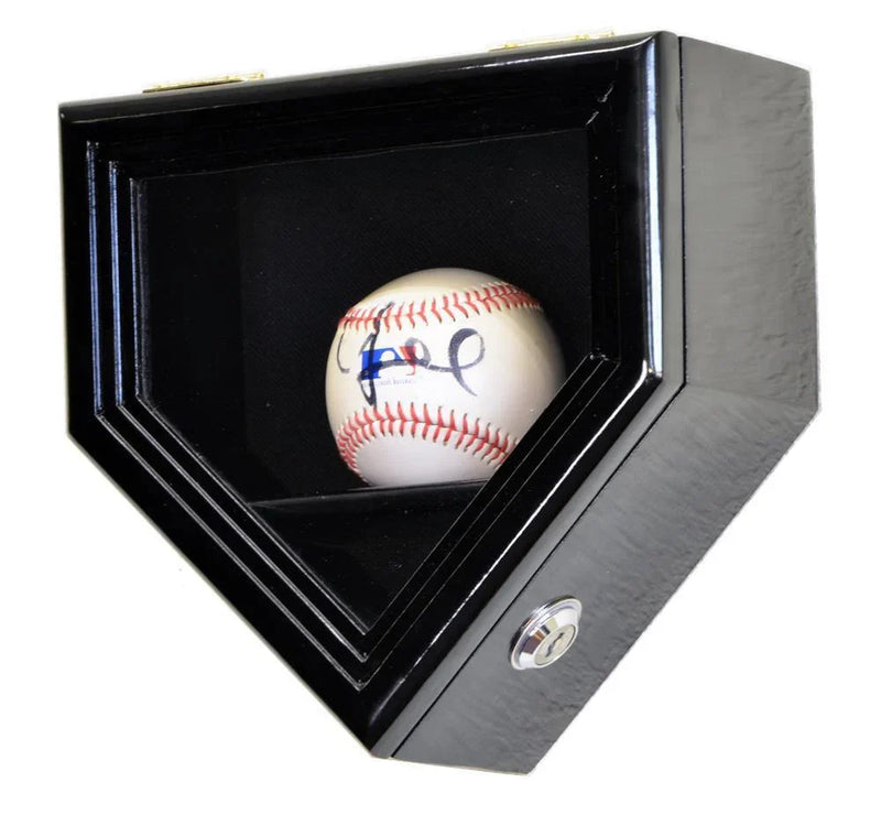 Baseball Display Case for 1 Ball Home Plate Shaped Wall Cabinet with UV Protection & Lock