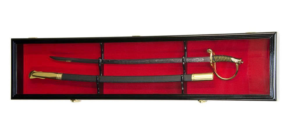 Sword Display Case Saber Scabbard Samurai Blade Wall Rack Wooden Cabinet US