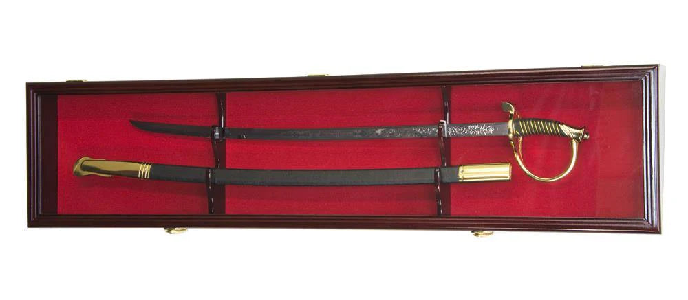 Sword Display Case Saber Scabbard Samurai Blade Wall Rack Wooden Cabinet US