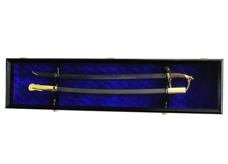 Sword Display Case Saber Scabbard Samurai Blade Wall Rack Wooden Cabinet US