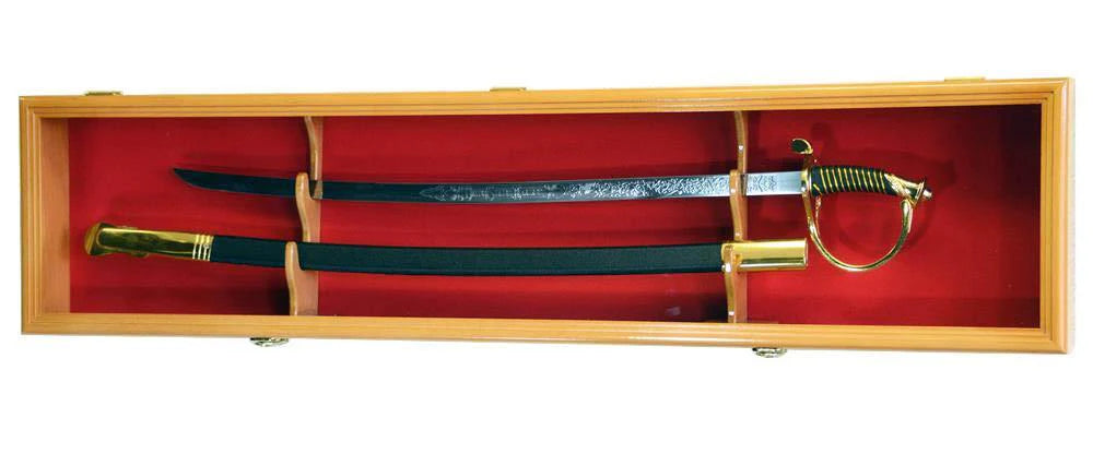 Sword Display Case Saber Scabbard Samurai Blade Wall Rack Wooden Cabinet US