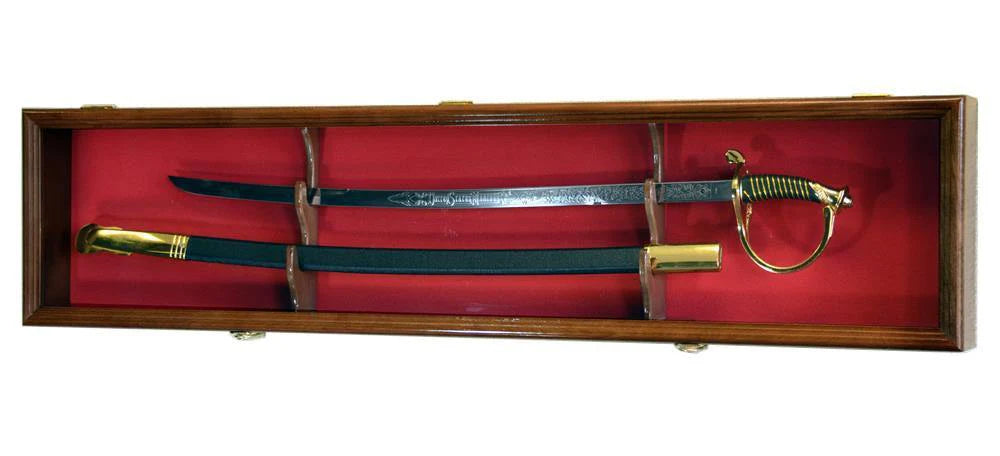 Sword Display Case Saber Scabbard Samurai Blade Wall Rack Wooden Cabinet US