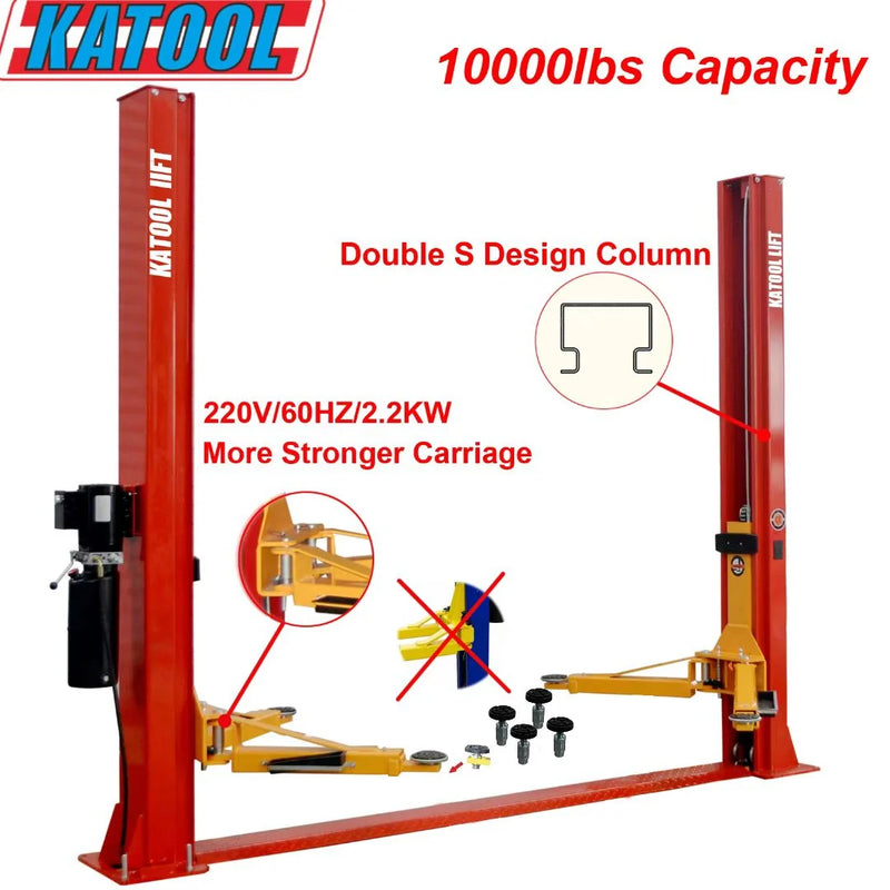 Katool KT H-100 10,000 lb CE Certified Symmetric Two Post Car Lift 220V
