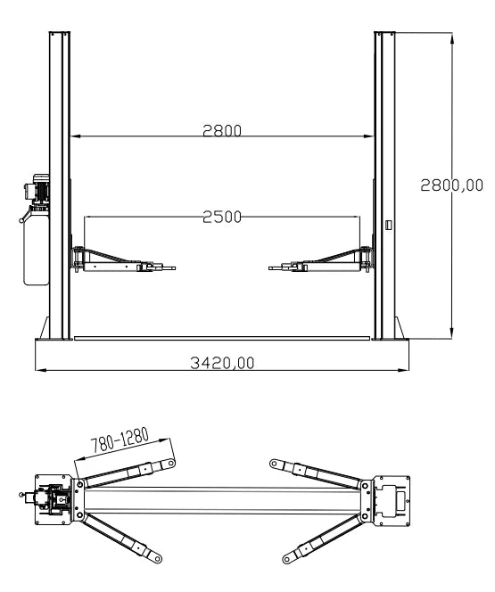 Katool KT H105 10000 lb Base Plate Symmetric Two Post Car Lift 220V