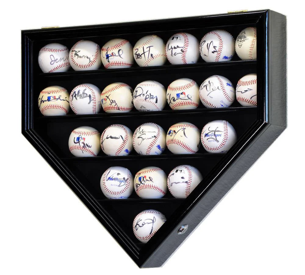 23 Baseball Display Case Cabinet Home Plate Shaped UV Protection Locking MLB