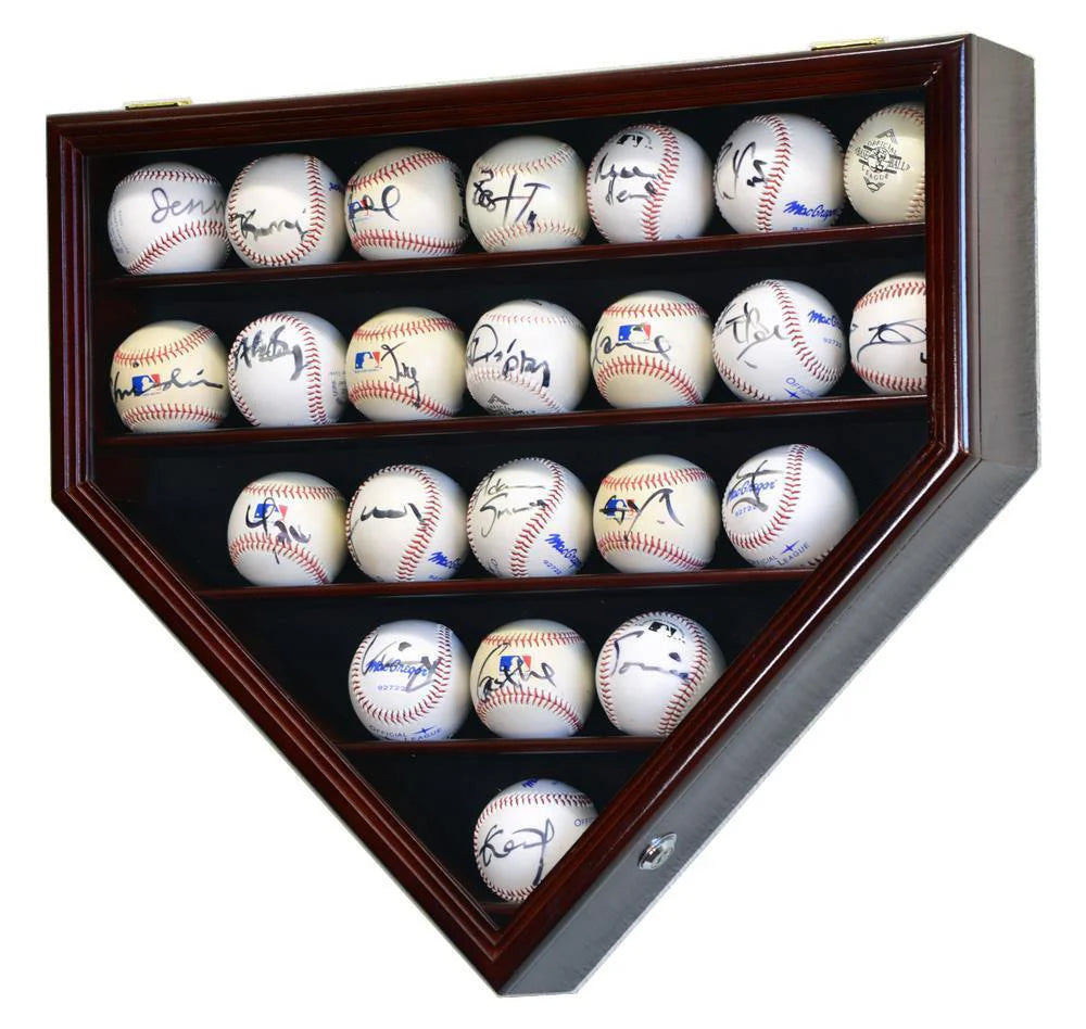 23 Baseball Display Case Cabinet Home Plate Shaped UV Protection Locking MLB