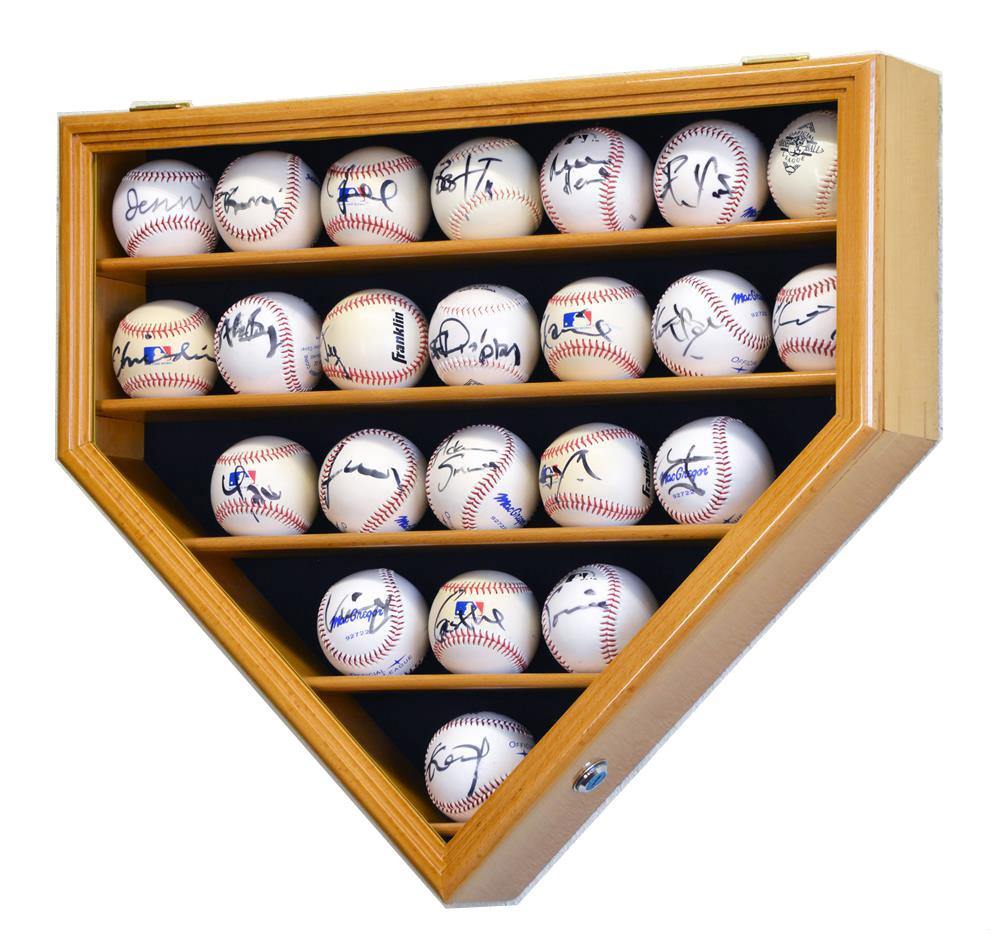 23 Baseball Display Case Cabinet Home Plate Shaped UV Protection Locking MLB