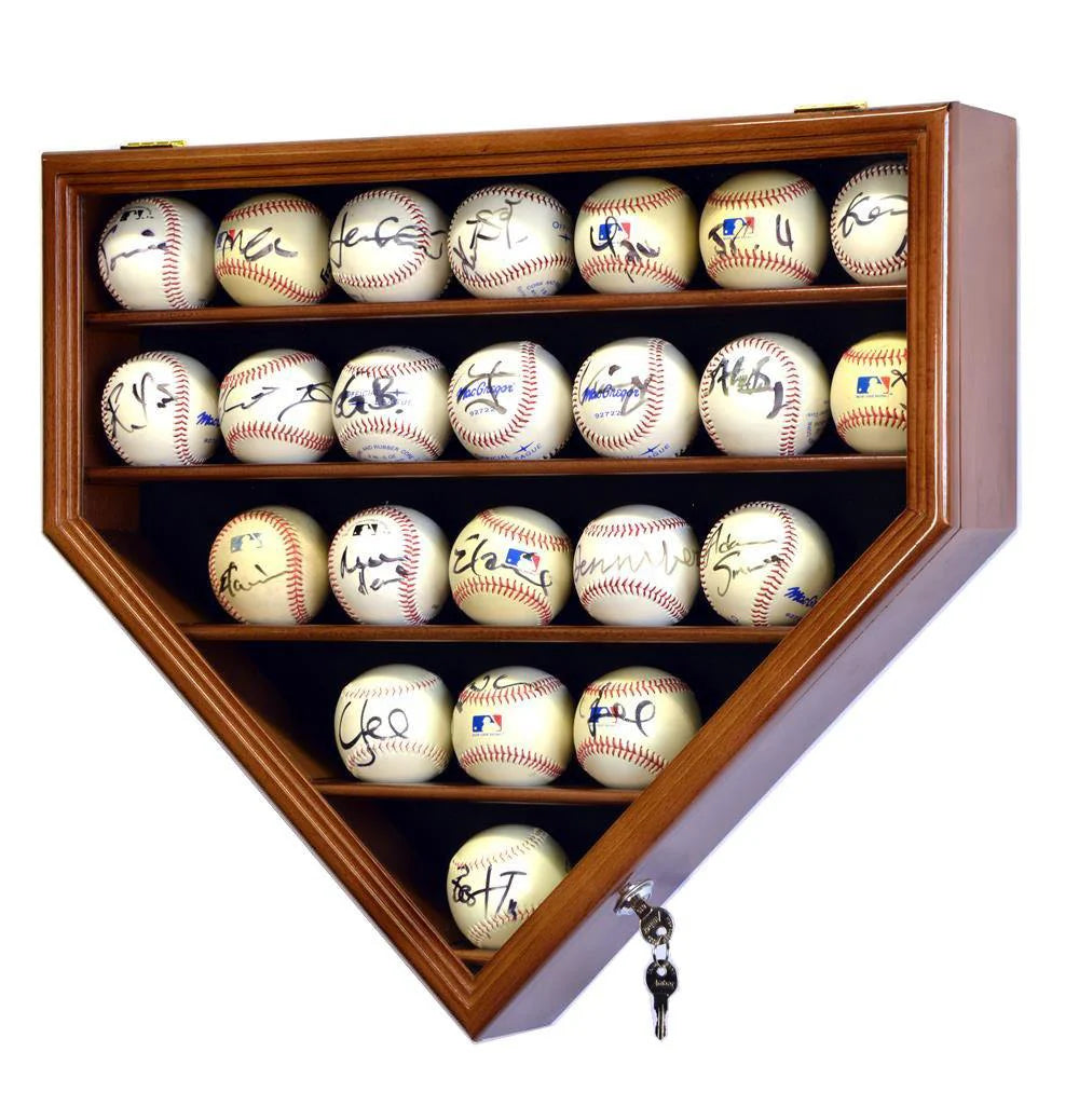 23 Baseball Display Case Cabinet Home Plate Shaped UV Protection Locking MLB