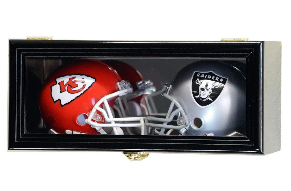 2 Mini Helmet Display Case Cabinet Mirror Back UV Protection NFL Riddell