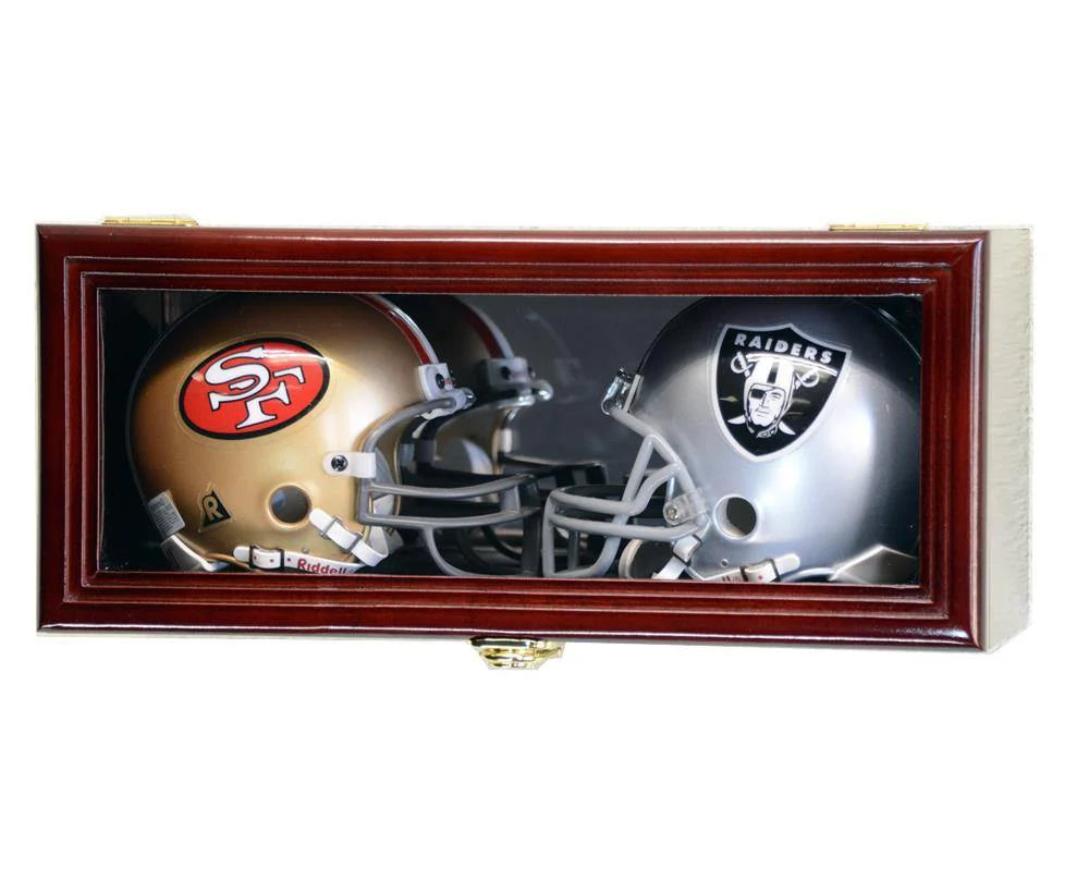 2 Mini Helmet Display Case Cabinet Mirror Back UV Protection NFL Riddell
