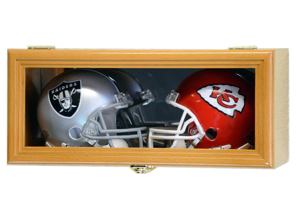 2 Mini Helmet Display Case Cabinet Mirror Back UV Protection NFL Riddell