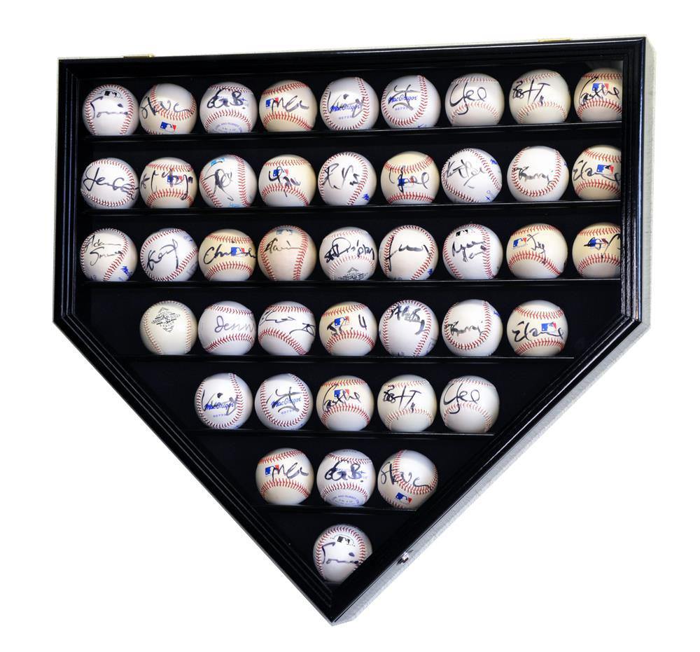 43 Baseball Display Case Cabinet Home Plate Shaped UV Protection Locking MLB