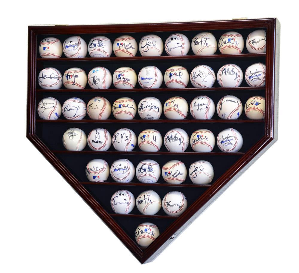 43 Baseball Display Case Cabinet Home Plate Shaped UV Protection Locking MLB