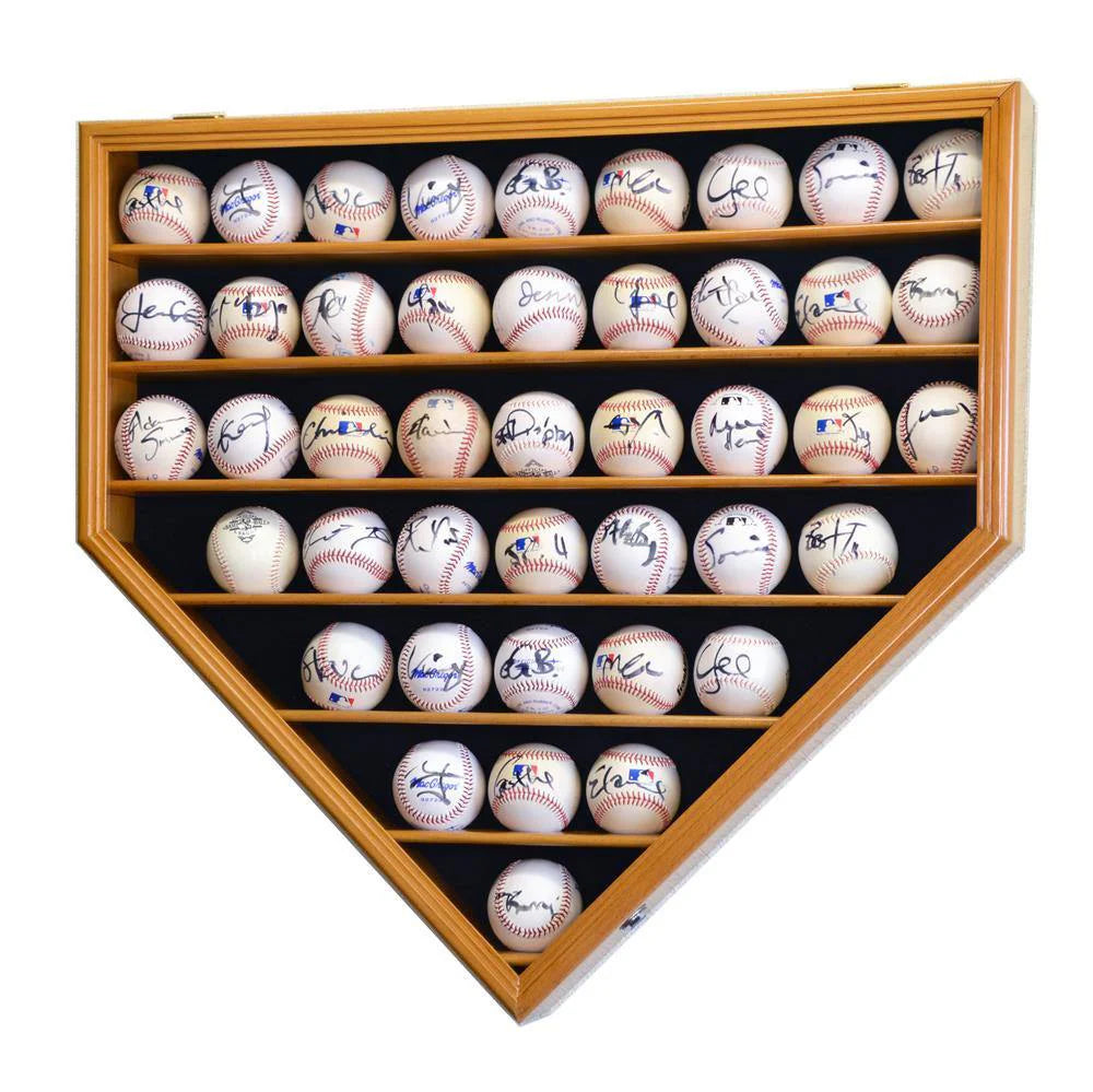 43 Baseball Display Case Cabinet Home Plate Shaped UV Protection Locking MLB