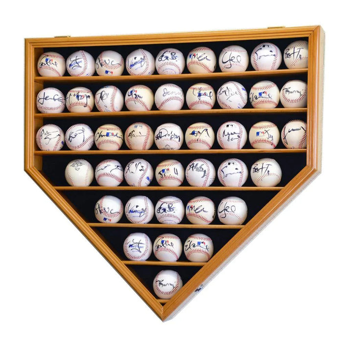 43 Baseball Display Case Cabinet Home Plate Shaped UV Protection Locking MLB