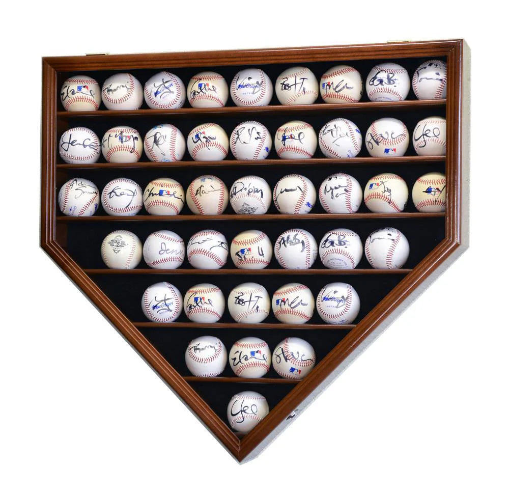 43 Baseball Display Case Cabinet Home Plate Shaped UV Protection Locking MLB