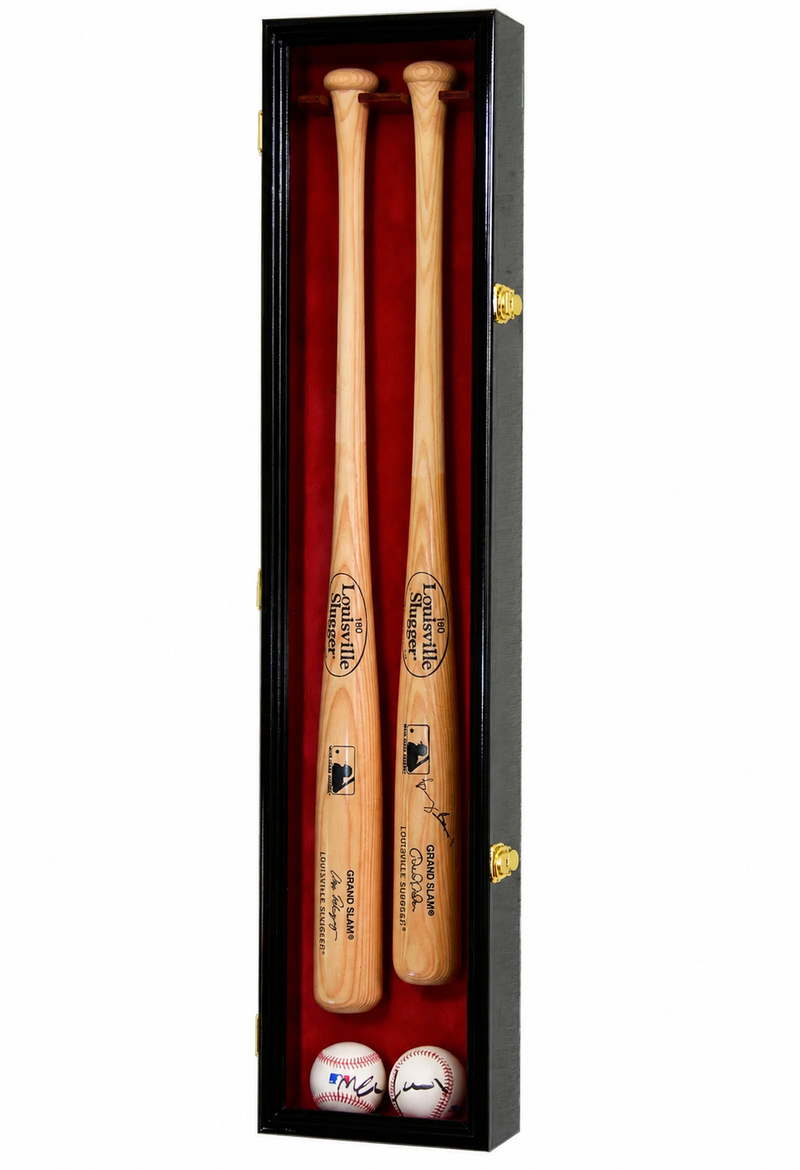 2 Baseball Bat Display Case Solid Wood Cabinet 36in UV Lockable Verticle