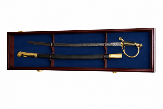 Sword Display Case Saber Scabbard Samurai Blade Wall Rack Wooden Cabinet US
