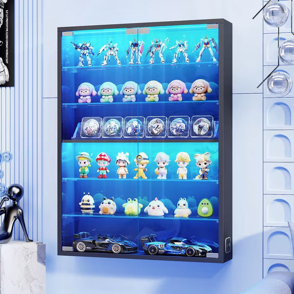 Car Display Case 1/24 Diecast Model LED Light Minifigures NASCAR Wall Cabinet