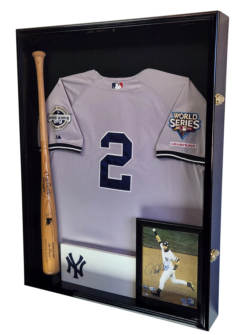 Extra deep jersey display case shadow box cabinet black