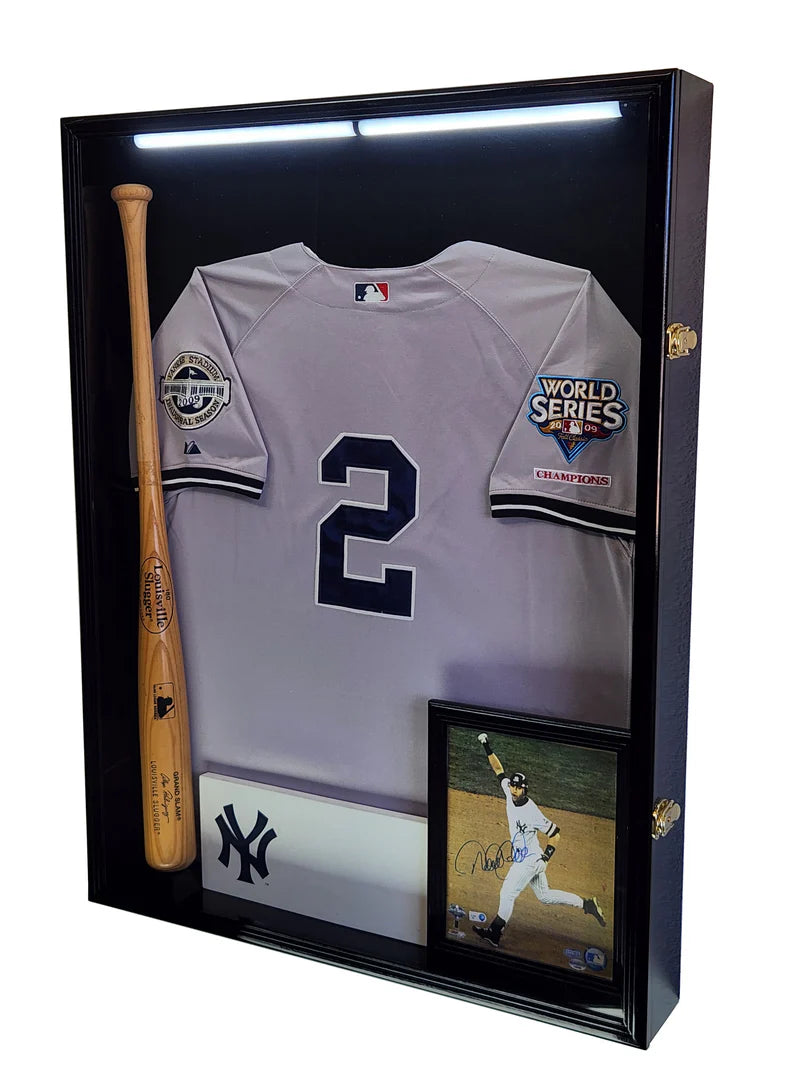 Jersey display case black wood finish with LED Lights