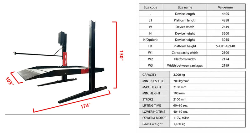 Katool Two Post Hydraulic Parking Storage Lift KT-P2700 6600 lb 82in