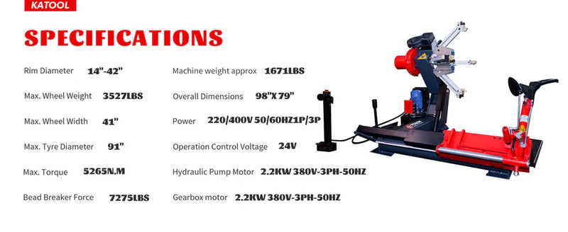 Katool KT T260 Heavy Duty Truck Tire Changer 42in 3527 lb Capacity