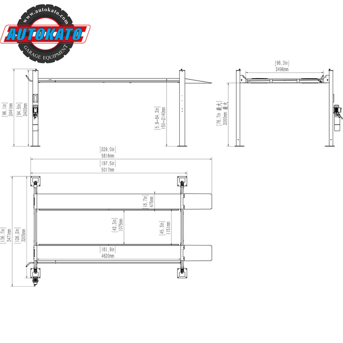 Katool 11000 lb Four Post Car Storage and Service Lift KT-4H110