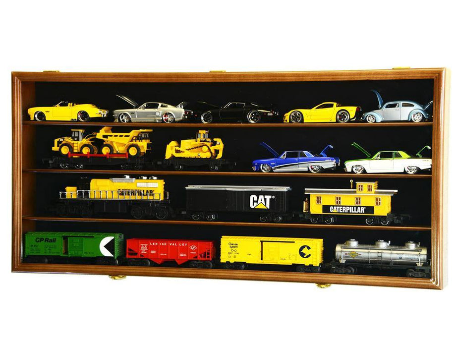Train Display Case O Scale Railroad Model Locomotive Wood Rack Cabinet