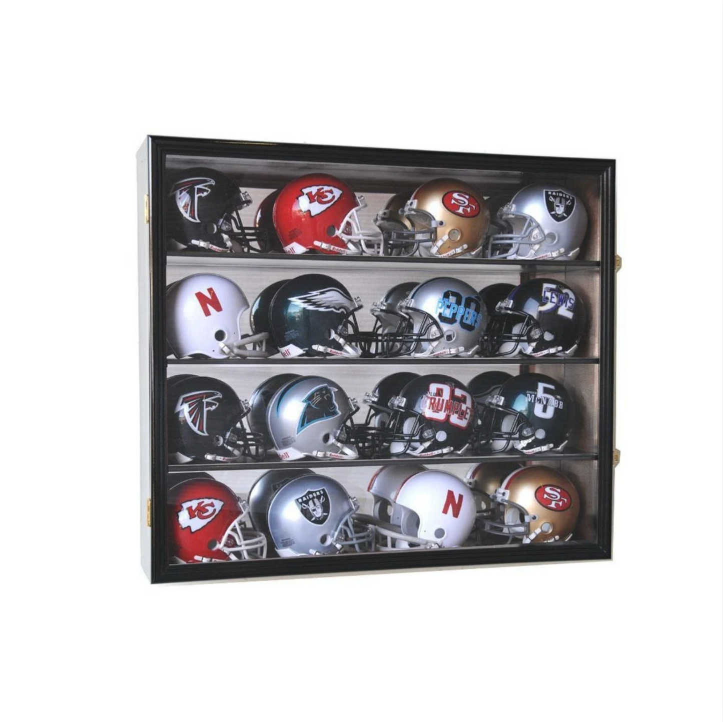 16 Mini Helmet Display Case Cabinet - Wall Mount with Mirror Back & UV Protection