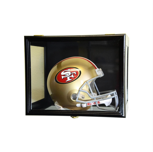 Full Size Football Helmet Display Case - Wall Mount Solid Wood Frame