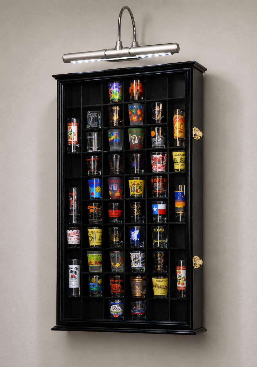 Shot Glass Display Case Cabinet Wall Mounted 54 Shot Glass Showcase