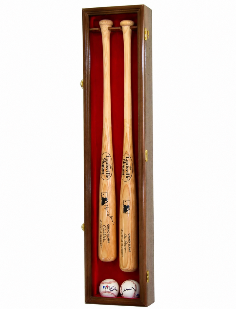 2 Baseball Bat Display Case Solid Wood Cabinet 36in UV Lockable Verticle