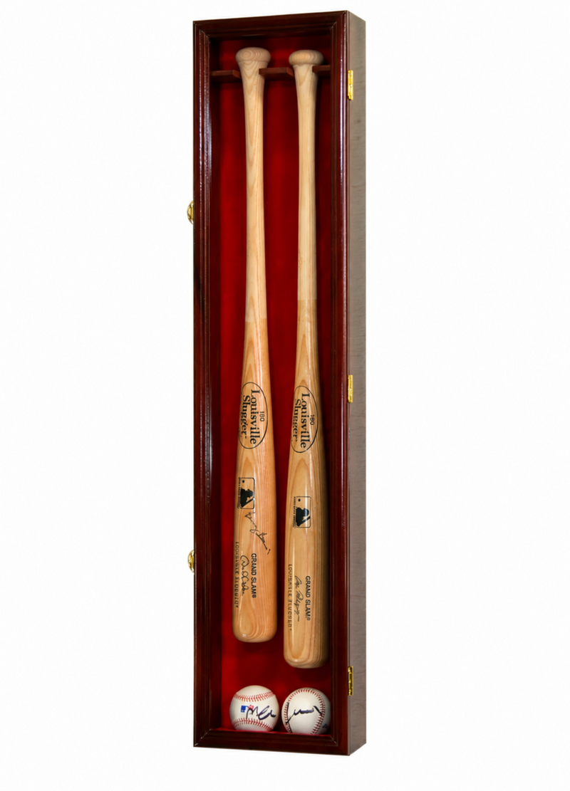 2 Baseball Bat Display Case Solid Wood Cabinet 36in UV Lockable Verticle
