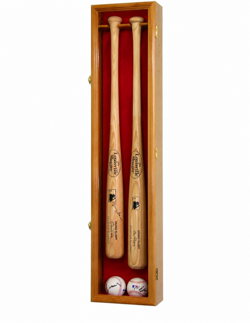 2 Baseball Bat Display Case Solid Wood Cabinet 36in UV Lockable Verticle