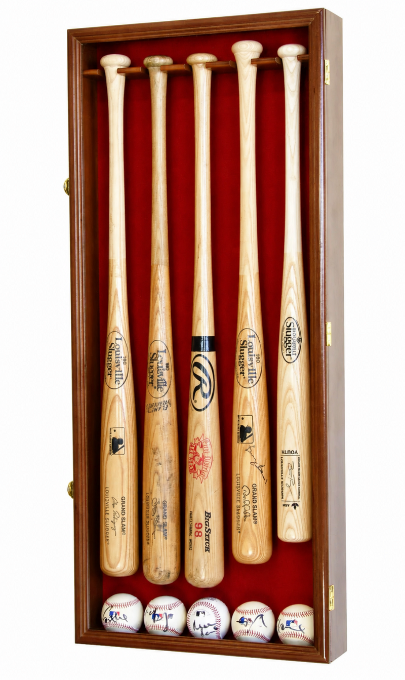 5 Baseball Bat Display Case Wall Mounted MLB UV Lockable Frame Cabinet Shadow Box