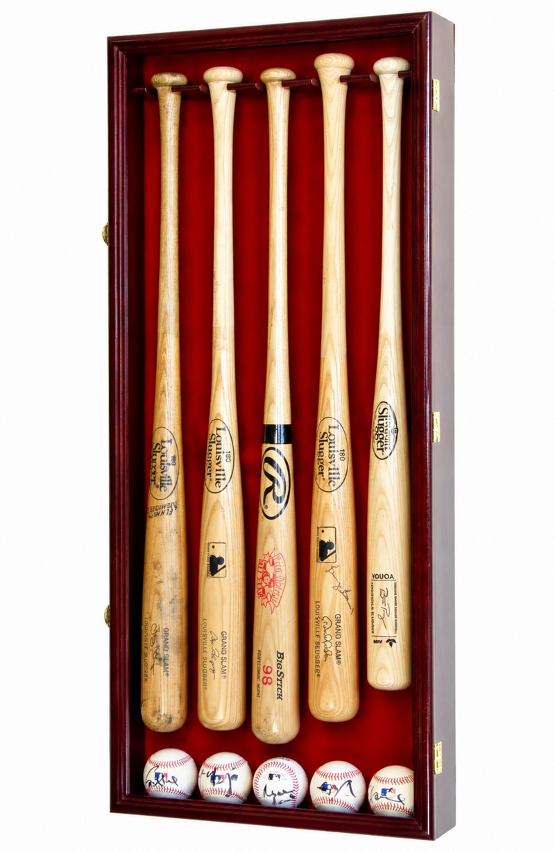 5 Baseball Bat Display Case Wall Mounted MLB UV Lockable Frame Cabinet Shadow Box