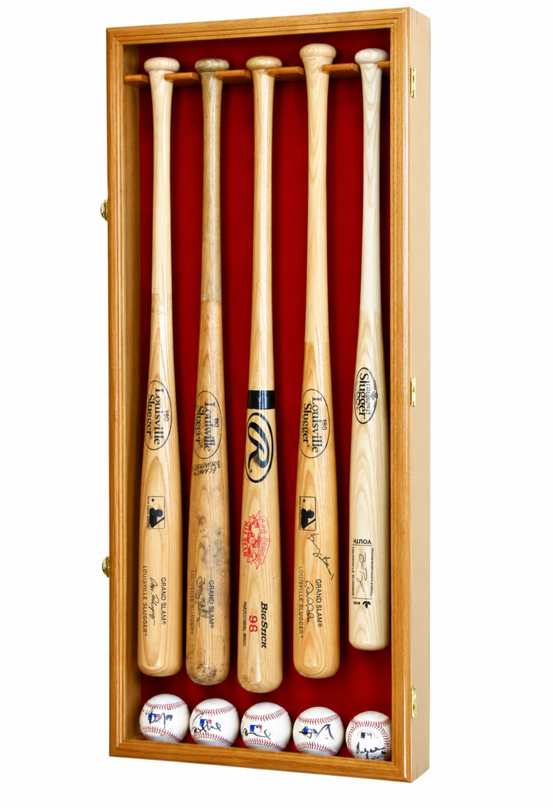 5 Baseball Bat Display Case Wall Mounted MLB UV Lockable Frame Cabinet Shadow Box