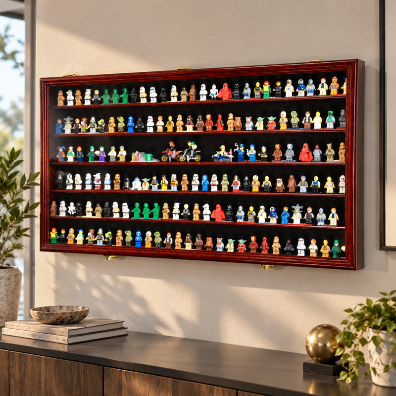 Minifigures Display Case Sold Wood Finish 180 Pcs LEGO Figurines Locking Cabinet