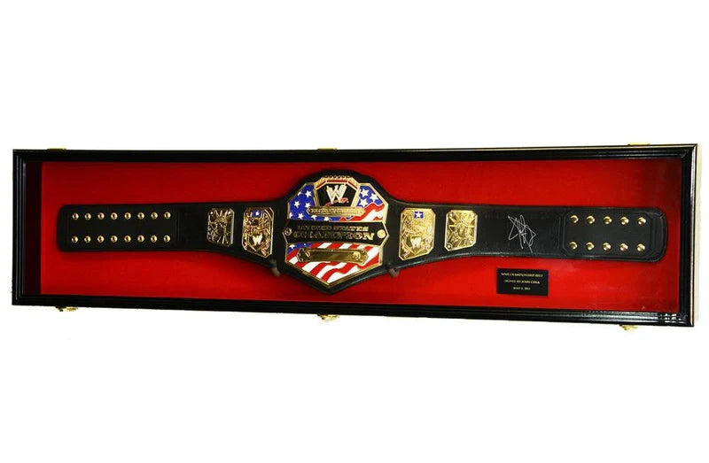 Wrestling Championship WWE Belt Display Case Solid Wood Locking Wall Cabinet UV Glass