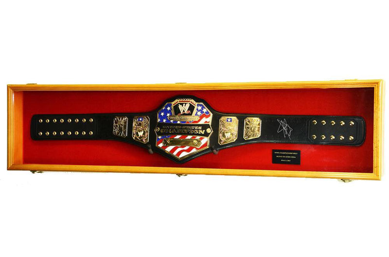 Wrestling Championship WWE Belt Display Case Solid Wood Locking Wall Cabinet UV Glass