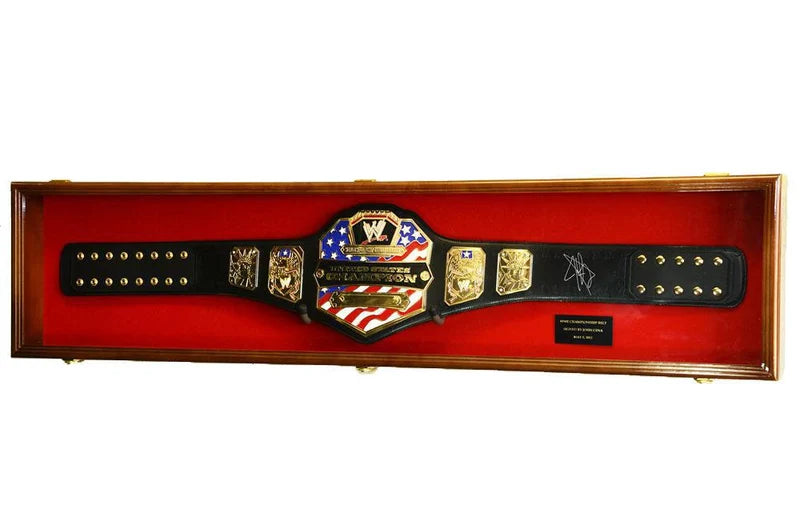 Wrestling Championship WWE Belt Display Case Solid Wood Locking Wall Cabinet UV Glass