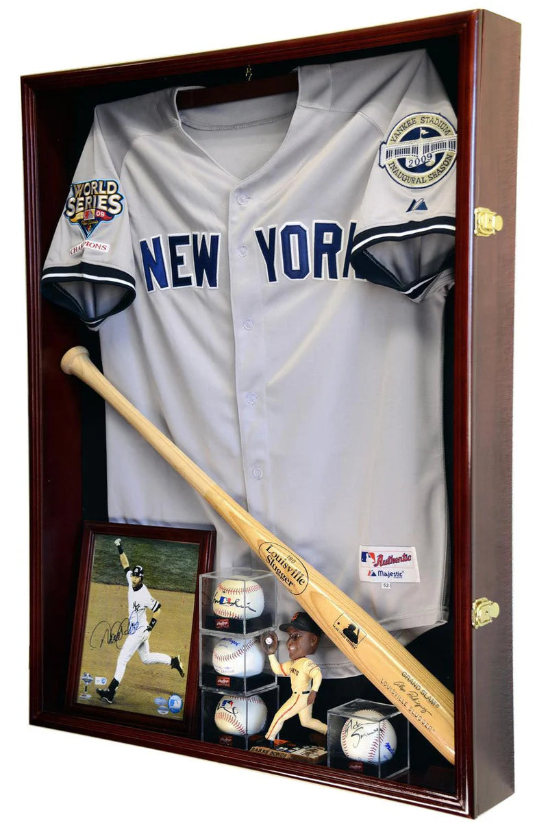 Jersey display case cherry wood finish
